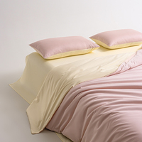 Parure de lit 4 pièces en satin 100 % coton, 200 fils/cm², couleur unie, teinture réactive, avec housse de couette, drap plat et taies d'oreiller