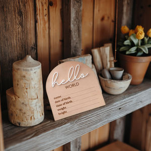 Plaque d'annonce de naissance « Hello World » – Annonce de naissance de nouveau-né – Accessoire <span class=keywords><strong>photo</strong></span> – Nom du bébé – Cadeau de fête prénatale |   Panneau « Bonjour le monde » - Product Image 4