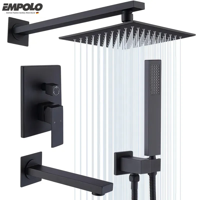 Empolo Black Bathroom Heads Shower System Bath & Shower Faucets Wall Mounted hotel Rainfall Conceale