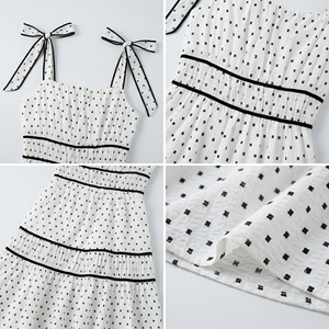 Vestido de lunares blanco de diseño original personalizado <span class=keywords><strong>para</strong></span> <span class=keywords><strong>mujer</strong></span>, elegante vestido maxi con lazo en el hombro y cintura fruncida, vestidos de lujo con volantes <span class=keywords><strong>para</strong></span> damas, OEM - Product Image 3