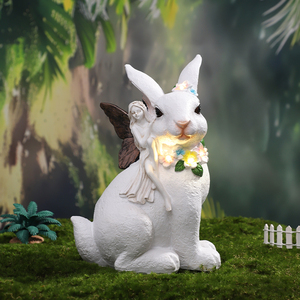 Đồ trang trí Giáng sinh Roogo Đèn năng lượng mặt trời hình thỏ điêu khắc bằng nhựa LED Tượng thỏ trang trí sân vườn Đèn trang trí - Product Image 5