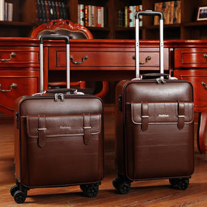 Valise à roulettes en cuir de 8 pouces, petite, solide, avec roulettes pivotantes, valise à roulettes avec serrure à combinaison, fermeture éclair, valise de cabine, sac à roulettes - Product Image 2