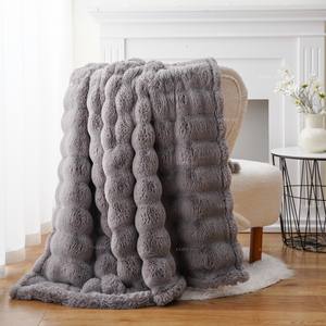 Couvre-lit moelleux et confortable de couleur grise, en fausse fourrure de lapin, sans perte de poils, <span class=keywords><strong>couverture</strong></span> d'hiver en peluche - Product Image 5