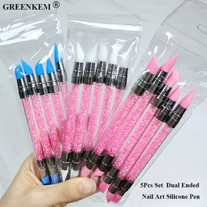 Juego de 5 Piezas de Plumas de Silicona <span class=keywords><strong>para</strong></span> Decoración de Uñas con Doble Punta y Pedrería Rosa, Pluma de Escultura, Pluma <span class=keywords><strong>para</strong></span> Tallar Flores en 3D, Pincel <span class=keywords><strong>para</strong></span> Manicura, Pluma <span class=keywords><strong>para</strong></span> Puntear Uñas - Product Image 1