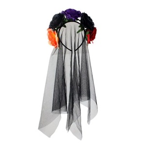 Direct usine : Bandeau-couronne d'Halloween, Accessoires capillaires pour déguisement de sorcière sombre, Voile à fleurs de rose, Boucle de tête pour le Jour des Morts - Product Image 3