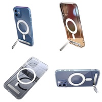 Casing Transparan Anti Benturan Magnetik dengan Penyangga untuk iPhone 15 14 13 12 Plus 11 16 Pro Max 17 Air, Aksesoris Elektronik