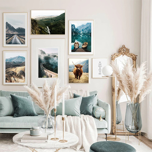 Peintures de paysages naturels nordiques, animaux, vache, lac, <span class=keywords><strong>montagne</strong></span> enneigée, <span class=keywords><strong>forêt</strong></span>, impressions sur toile, peintures à l'huile, décoration intérieure - Product Image 2