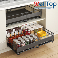 WELLTOP Promotion Panier de rangement coulissant réglable pour armoire de cuisine, largeur extensible, support de rangement pour condiments, organisateur de garde-manger