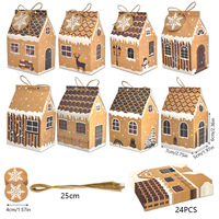 Ensemble de boîtes cadeaux en papier kraft en forme de maison de Noël, boîte d'emballage pour bonbons, biscuits et collations en forme de maison en pain d'épices pour les fêtes de fin d'année
