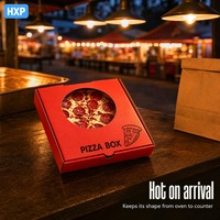 Boîte à pizza rouge personnalisée avec fenêtre transparente, emballage à emporter en carton ondulé