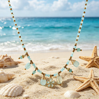 Collier en pierre naturelle et cuivre style bambou, design resort, polyvalent, délicat, ultra-féerique, avec pendentif goutte d'eau perlé – Collection été