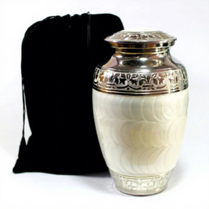 Elegante Urna Decorativa Blanca para Cremación con Tapa Plateada Grabada, Urna Conmemorativa para Cenizas Humanas, Recuerdo Funerario para el Hogar - Product Image 6