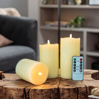 Ensemble de 3 bougies en cire de paraffine à alimentation directe d'usine, bougies en forme de pilier, LED scintillante, flamme 3D, télécommande, alimentation par batterie, décoration d'intérieur