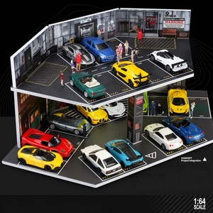 1:64 Maßstab Miniatur-Parkplatz-Diorama Realistische Kaffeebar-Autowaschanlage-Garagenszene mit Beleuchtung Diecast-Auto-Ausstellungsständer - Product Image 2