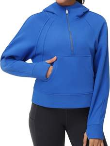 Sweat-shirts à capuche en polaire à demi-zip pour femmes THE GYM PEOPLE, à manches longues, avec poches, trous pour les pouces, imprimé en relief, 500 g/m² - Product Image 6
