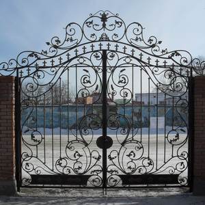 Porte principale à double <span class=keywords><strong>battant</strong></span> en <span class=keywords><strong>fer</strong></span> forgé orné pour villa de luxe, forgée à la main avec des motifs en spirale, design anti-escalade avec ouverture manuelle ou motorisée. - Product Image 2