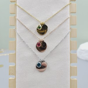 Customised Engraved Name Round Charm Stainless Steel Necklaces Initial <strong>Jewellery</strong> Personalized Name <strong>Birthstone</strong> Round Necklace - Product Image 6