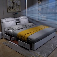 Cadre de lit intelligent rembourré à la mode Lit en cuir moderne de luxe multifonctionnel avec projection et massage pour chambre à coucher
