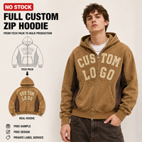 Sweat à capuche zippé color block personnalisé, veste à capuche entièrement zippée délavée, marque privée pour tenues streetwear vintage