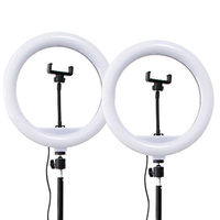 Lampu Cincin USB 12 Inch untuk Fotografi, Lampu LED Bulat untuk Video dengan Penyangga Ponsel dan Tripod 210cm untuk YouTube