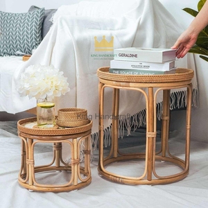 Custom Handcrafted Wicker Nightstand Shell Mosaic Top <b>Round</b> Living Room Accent <b>Table</b> <b>Bedside</b> Furniture Set - Product Image 5