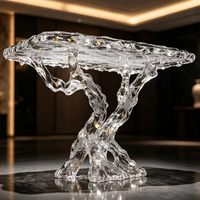 Table console en acrylique haut de gamme personnalisée Genyuan CT003, transparente, style Root Art LRS, pour hôtel, villa, hall d'entrée, salle d'exposition, décoration