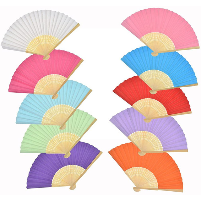 DIY Bamboo Crafts Multicolor Wooden Hand Fan Chinese Fans Handheld Folded Fan for Wedding Party and Home Decoration