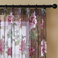 Rideau en voile transparent à motif de roses prédécoupées, style moderne, 100% polyester, toutes saisons, pour chambre à coucher