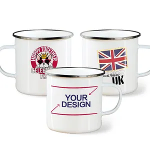 Taza de café esmaltada para viaje, diseño de logotipo personalizado, color blanco, reutilizable, congelador, para impresión por sublimación, proveedor