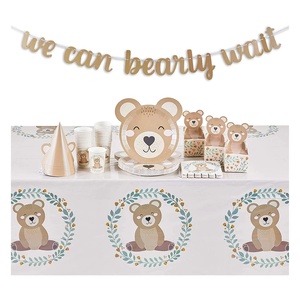 จานกระดาษลายหมีสีน้ำตาล DAMAI ชุดอุปกรณ์จัดงานเลี้ยงสำหรับเด็ก ชุดอุปกรณ์บนโต๊ะอาหารสำหรับงานเลี้ยงเด็ก - Product Image 1