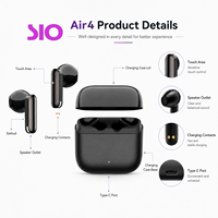Écouteurs sans fil V6.0 2,4 GHz, portée de 10 mètres, 40 mAh, 300 mAh, type C, charge en 1,5 h, 4 h d'appel, 5 h de musique, noirs