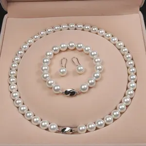Großhandel perlen 1 set-Trendy koreanisches Design exquisite Geschenks chmuck Set billig 3 Farbe 10mm weiß natürliche Shell Perlenkette für Frauen
