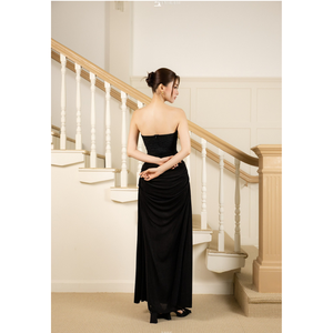 Robe de soirée bustier en dentelle pour femme, froncée aux hanches avec détails en strass, vente en gros ET3386 - Product Image 5