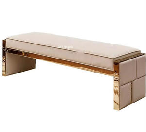 Banco otomano tapizado de cuero para dormitorio moderno de lujo barato, taburete para cama, Banco de cama otomana cubierto de Metal de cuero - Product Image 5