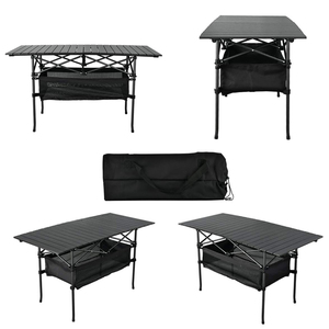 Mesa plegable para exteriores de aluminio, ligera, ajustable en altura, con organizador de almacenamiento para barbacoa, fiesta, Camping - Product Image 3