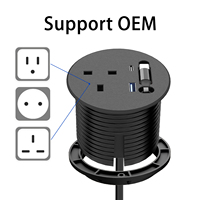 Prise de courant de bureau dissimulée de 80 mm au Royaume-Uni avec câble USB-C rétractable PD 20W intégré, prise de courant de bureau ronde intelligente