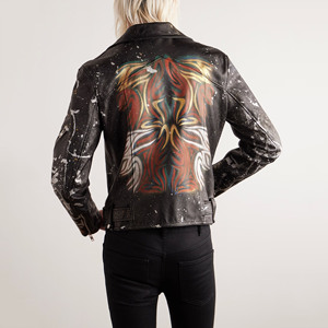 Veste en <span class=keywords><strong>cuir</strong></span> d'hiver pour hommes vintage personnalisée OEM Streetwear d'extérieur de style rue avec impression éclaboussée de peinture de culture <span class=keywords><strong>Manteau</strong></span> de motard - Product Image 3