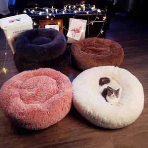 Commercio all'ingrosso di lusso rotondo morbido caldo pelliccia sintetica soffice velluto Pet letto per dormire grande gatto Pet Dog lavabile peluche letti per animali domestici per gatti