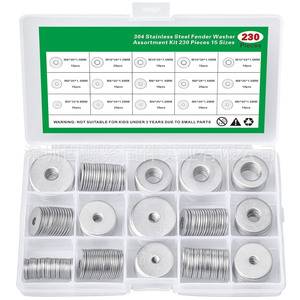 304 Stainless Steel Washer Set 230pcs M3 M12 DIN125 Flat Washers Boxed Assortment Cross Border Supply - Product Image 2