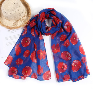 Prêt à expédier <span class=keywords><strong>coquelicot</strong></span> fleur conception viscose écharpes longue taille léger femmes écharpe motif floral coton sentiment cou foulards - Product Image 2