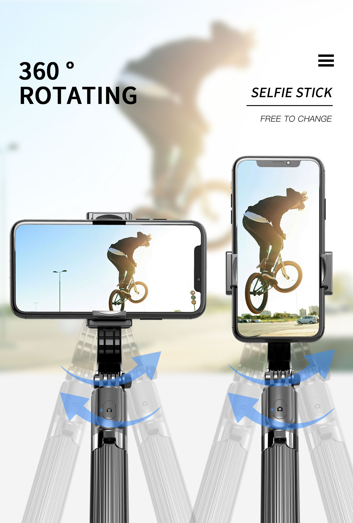 L08 Gimbal Stabilizers Tripod Selfie Stick Holder 360 Rotation Adjustable Handheld Anti-Shake Selfie Video Stabilizer