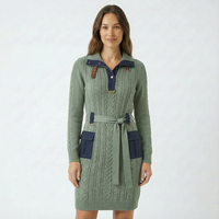 Robe longue maxi en laine crochetée imprimée pour femme, style OEM ODM, ample, à manches longues, en modal doux, vintage, élégante, pour le bureau ou les soirées, col montant, épaisse