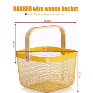 Omhxwx — panier à fruits original avec poignée en bois, panier de légumes plaqué or, maille en métal noir, fil de rangement de cuisine - Product Image 6