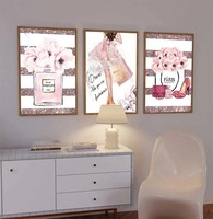 Affiche de mode parfumée aux fleurs roses, impression sur toile de cils et lèvres, peinture artistique murale, décoration moderne pour chambre de fille et maison