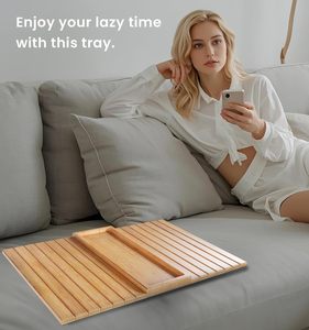 ถาดวางแขนโซฟาพร้อมแผ่นกันลื่น ถาดวางแขนโซฟาไม้ไผ่แบบพับได้ - Product Image 5