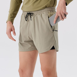 Gym Sport Shorts 2 <b>Layers</b> Quick Dry 95% Polyester 5% Spandex Training Zipper Pocket Shorts for Men - Product Image 1