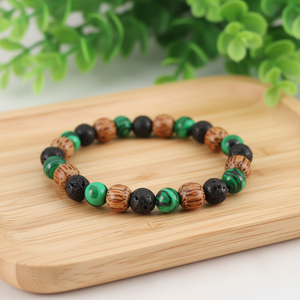 Bracelet extensible en perles <span class=keywords><strong>de</strong></span> malachite, <span class=keywords><strong>de</strong></span> <span class=keywords><strong>lave</strong></span> et <span class=keywords><strong>de</strong></span> bois, diffuseur d'aromathérapie en <span class=keywords><strong>pierre</strong></span> naturelle pour hommes et femmes - Product Image 1