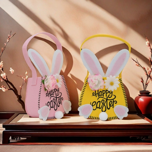 DAMAI Bolsas de Tela Decorativas para Pascua, Cestas con Diseño de Conejitos y Flores, Organizadores de Almacenamiento Sencillos para el Hogar y Fiestas - Product Image 2