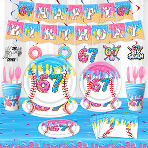 Decorazioni per Feste di Compleanno a Tema Baseball HLC ODM OEM, Stoviglie e Accessori in Stile Cartoon con Fiocco Rosa Ciliegia - Product Image 3