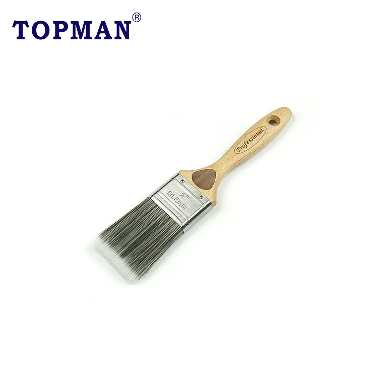 Wooden Paint Brush Topman 2 Inch Professional 100% High Quality Solid Round Taper Filament Laser Engraved Beech Wood Handle Flat Paint Brush
